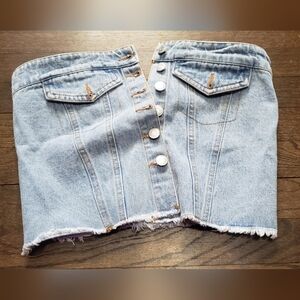 Denim Strapless Button-Up Top Tube Top Size M